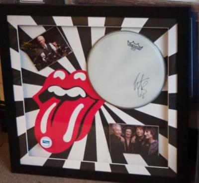 Charlie Watts signed drum skin